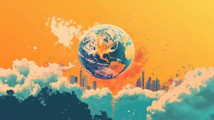 Wall Mural - Earth Over the Cityscape