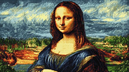 Mona Lisa Pixel Art Painting Cross Stitch Embroidery Craft