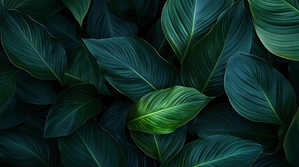 The leaves of Spathiphyllum cannifolium, abstract dark green surface, natural background, tropical leaves , ai