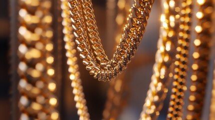 A luxurious array of gold necklaces. Gold store