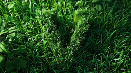 Grass alphabet letter V isolated on grass background