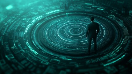Futuristic Businessman Standing on a Digital Interface