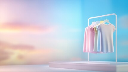 Minimalist Clothes Rack with Pastel Background and Copy Space