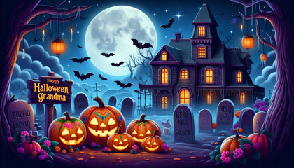 Wall Mural - halloween background with house