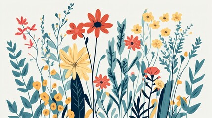 Vibrant Botanical Illustrations: Detailed and Stylized Depictions of Plants in Flat Design Style