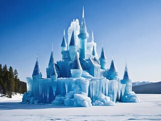 Canvas Print - a beautiful frozen ice castle in the snow land.