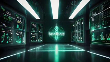 Wall Mural - Medical Innovation Concept. Green, Futuristic Digital Style. 3D Render. Generative AI