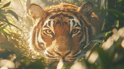 Sticker - Tiger in the Jungle with Golden Sunlight