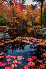 Poster - Autumn Serenity by Tranquil Pond