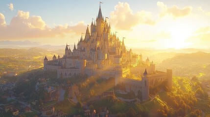 Wall Mural - Majestic Castle on Hilltop at Sunset