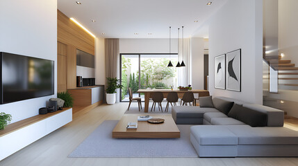 Wall Mural - Modern Living Room with Sectional Sofa and Stunning Views - Perfect for Relaxing and Entertaining!