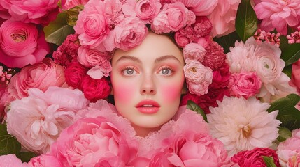 Sticker - Woman Surrounded by Delicate Pink Flowers