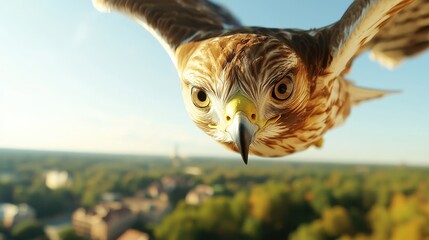 Sticker - Hawk Bird of Prey Flying Over City