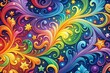© kittipon - Whimsical fantastical marbled paper vector design with curly ornate patterns and vibrant rainbow colors on starry night background with magical and adventurous style
