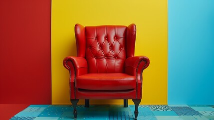 Wall Mural - luxury red leather armchair isolated on colorful background