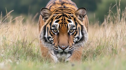 Sticker - Close Up Portrait of a Tiger in Tall Grass