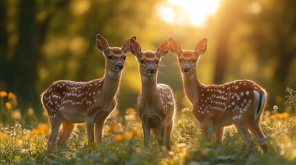 Poster - Three Fawn Deers in Golden Light