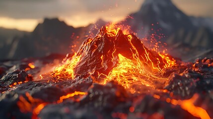 Poster - A volcanic eruption with flowing lava, showcasing natural power and beauty.