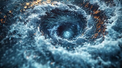 Poster - A swirling vortex of water creating dynamic waves and reflections.