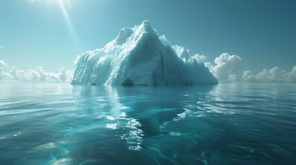 Sticker - A serene iceberg floating in calm waters under a clear sky, reflecting light beautifully.