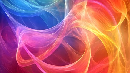 Wall Mural - 1. Vibrant swirling curves of light in a spectrum of colors, floating against a clear background