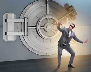 Poster - Businessman in front of banking vault door