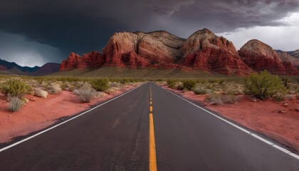 Sticker -  Deserted highway leading to majestic red rock mountains