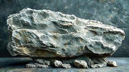 Poster - A large, textured rock sculpture against a textured background.