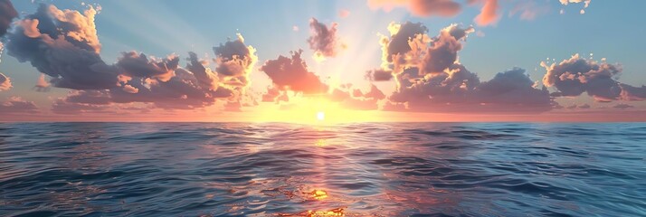 Wall Mural - A serene sunset over a calm ocean, with vibrant colors and soft clouds.