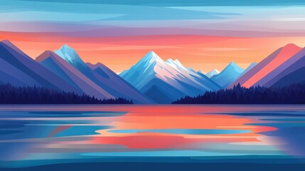 Sticker - Explore a serene heartshaped lake, enhanced by vibrant and modern flat illustration styles for a fresh, artistic look.