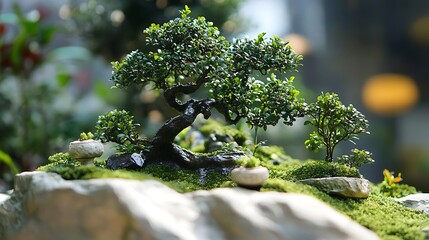 Poster - Bonsai Tree on a Miniature Landscape