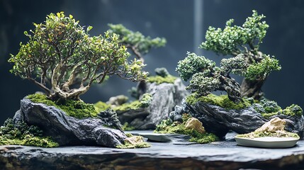 Wall Mural - Bonsai Trees in Miniature Landscape