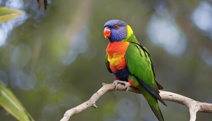  Vibrant parrot perched on branch natures beauty captured