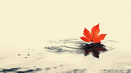 Wall Mural - A minimalist illustration of a single leaf floating on a pond, with ripples expanding