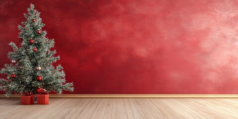 Canvas Print - christmas interior wall background with floor and space for text