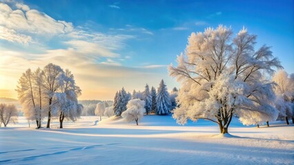 Canvas Print - Winter landscape featuring snow-covered trees in a serene setting, winter, landscape, trees, snow, cold, nature, outdoor, white