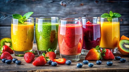 Poster - Bright and juicy images of colorful smoothies and fruit cocktails in creative glassware , smoothie, fruit cocktail, vibrant