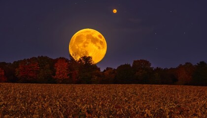 Wall Mural -  Moonlit Harvest  A serene autumn night in the countryside