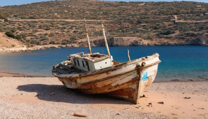 Wall Mural -  Abandoned boat on a serene beach