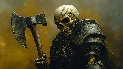 A skeletal executioner with a rusty axe