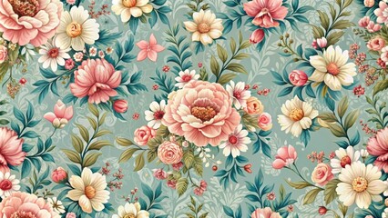 Sticker - Seamless floral pattern with intricate and delicate design, flowers, nature, background,decorative, print, texture