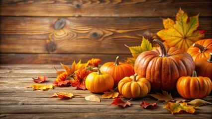 Canvas Print - Autumn background featuring pumpkins, fallen leaves, and cozy colors, Autumn, background, pumpkins, leaves, cozy, colors