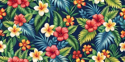 Sticker - Seamless Hawaii floral pattern perfect for tropical designs, tropical, Hawaii, floral, seamless, pattern, exotic, colorful