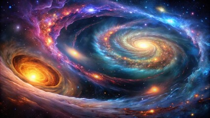 Wall Mural - cosmic abstract with swirling galaxies and nebulae , space, stars, universe, celestial, ethereal, su