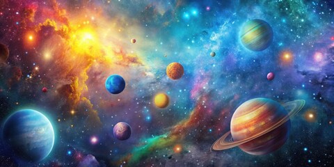 Wall Mural - beautiful image of a colorful galaxy filled with stars and planets, space, astronomy, universe, cele