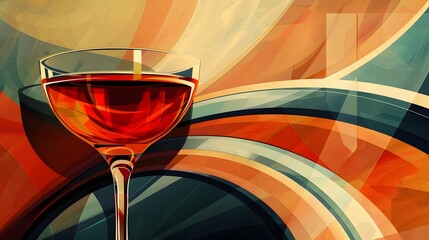 Abstract Wine Glass with Colorful Background.