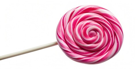 Sticker - Pink swirl lollipop isolated on white background, sweet, candy, confectionery, dessert, round, colorful, festive, spiral, treat