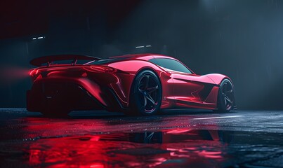 Wall Mural - Computer generated image of a sports car, studio setup, on a dark background. 