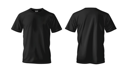 Blank Jersey T Shirt color black template front and back view on white background. Generate AI