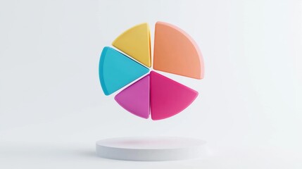 Aufkleber - 3D pie chart with vibrant segments floating in mid-air, set against a white minimalist background